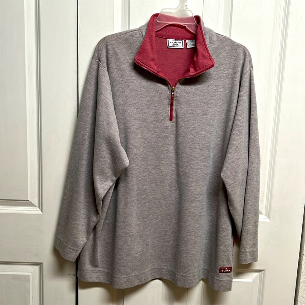 L.A. Blues Light Gray Pink Trim 1/4 Zip Long Sleeve Sweatshirt Size 30W / 32W